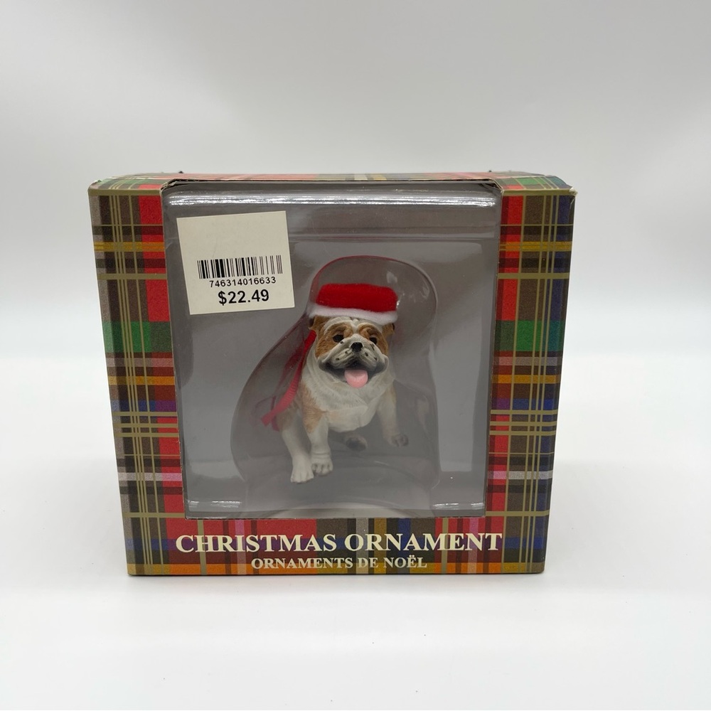 Sandicast Fawn Bulldog Ornament – Handcrafted Dog Figurine Holiday Decoration